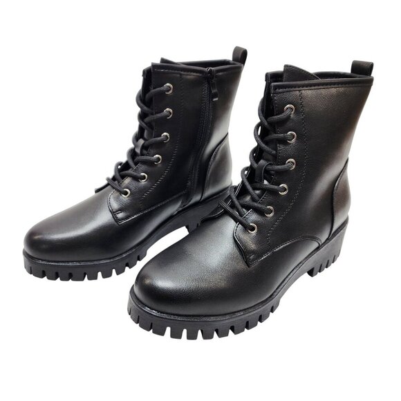 Black Combat Style Ankle Boots  Women Size 10 Lace-Up & Zipper Closure - Picture 5 of 12